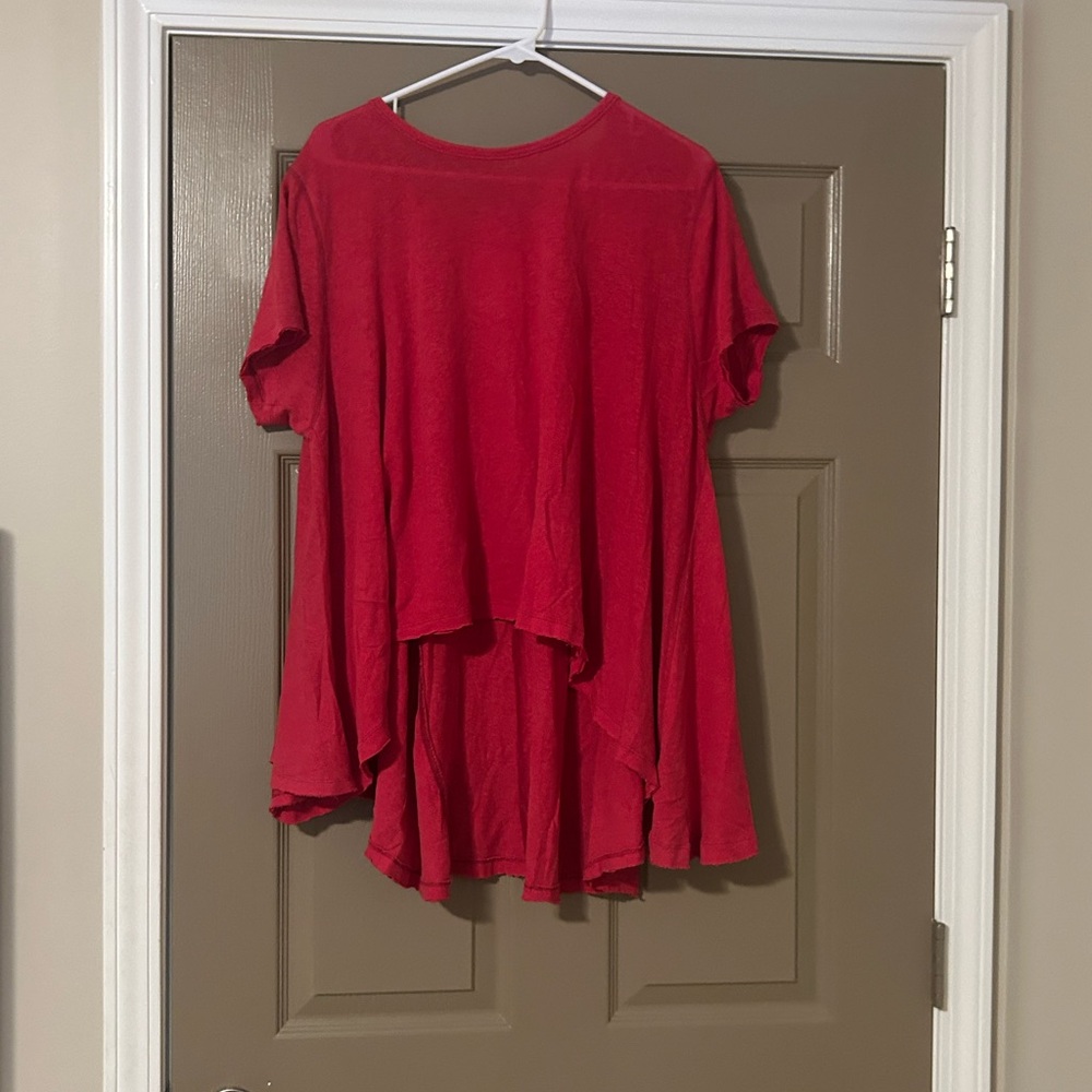 We The Free Red Asymmetrical Tiered Short Sleeve Top